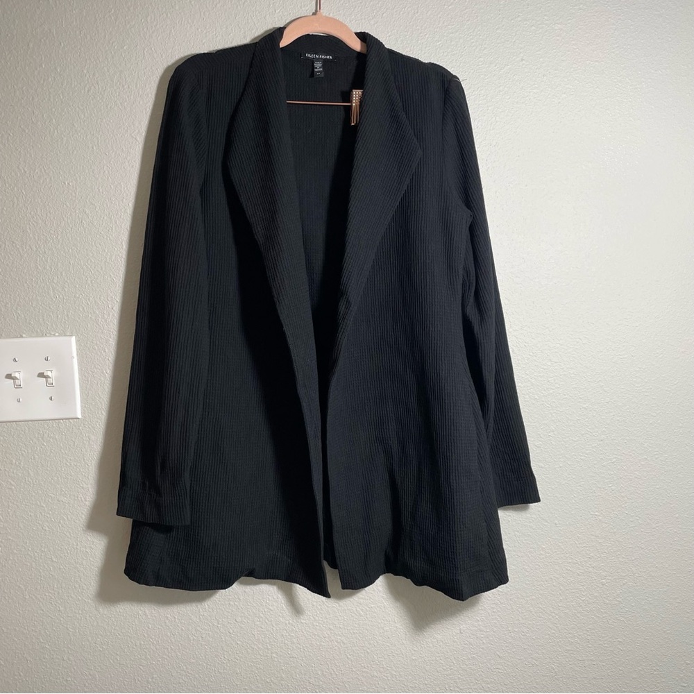 Eileen Fisher | Black Textured Lapel Collar Open Jacket Small